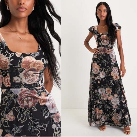 LULUS Sophisticated Romantic Sexy Elegant Burnout Floral Prom Wedding Maxi Dress - Picture 1 of 5